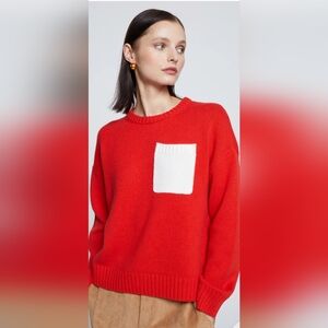 STATESIDE Wool/Cashmere Clorblock Pocket Crew Sweater In Sumo Size L